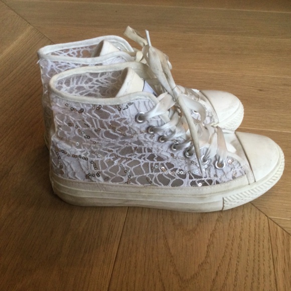 MISS SIXTY girls white lace high top trainers - Picture 6 of 8
